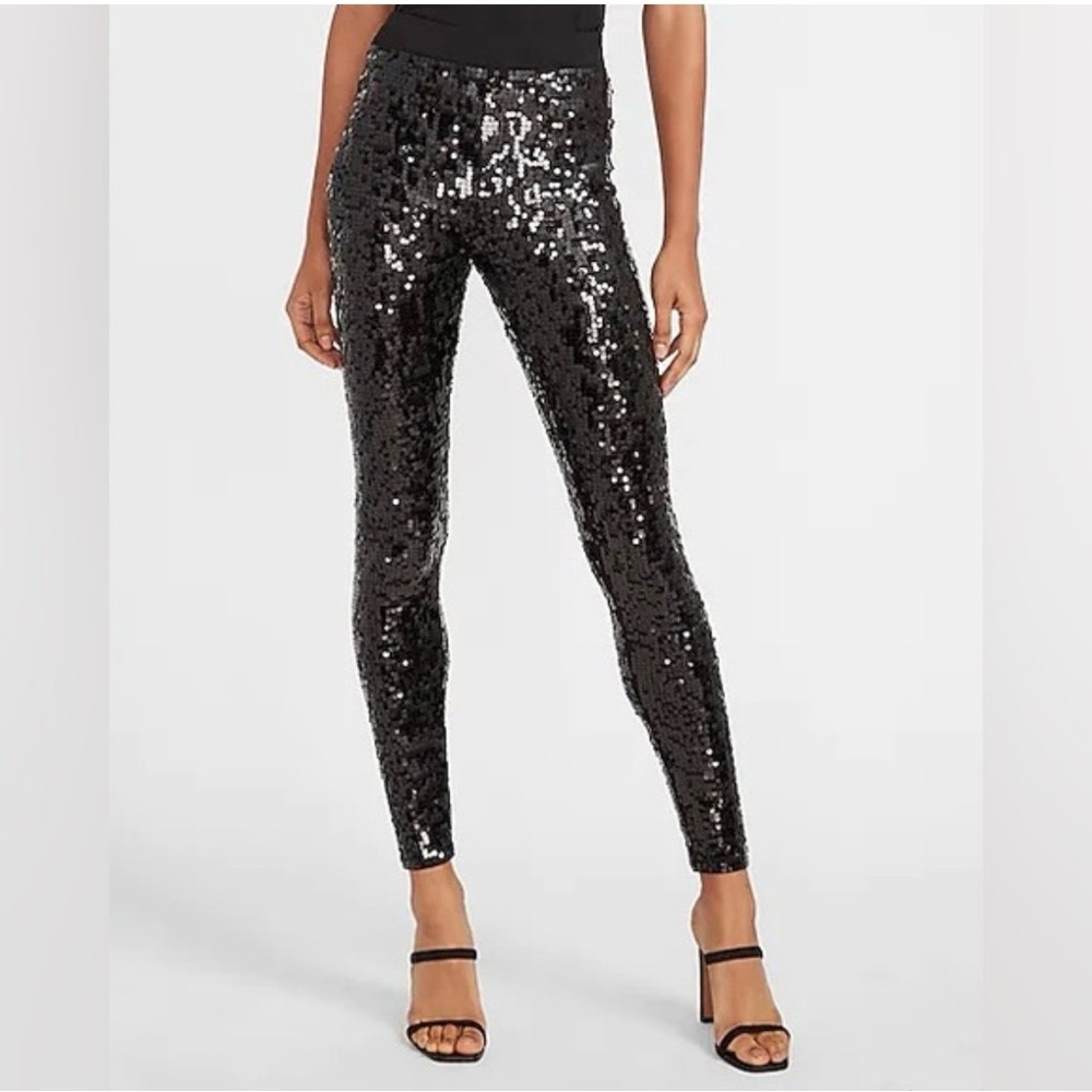 Express - Sequin Skinny Pants - Black